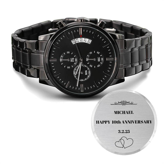 Personalized Engraved Anniversary Gift Watch for Husband or Boyfriend