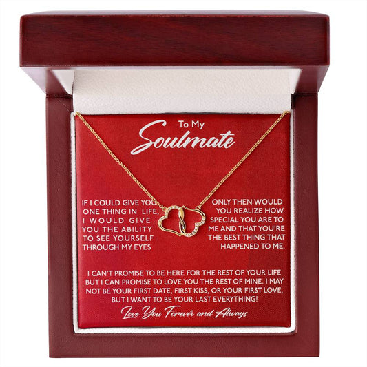 Soulmate Through My Eyes  10K Gold Diamond Hearts Necklace