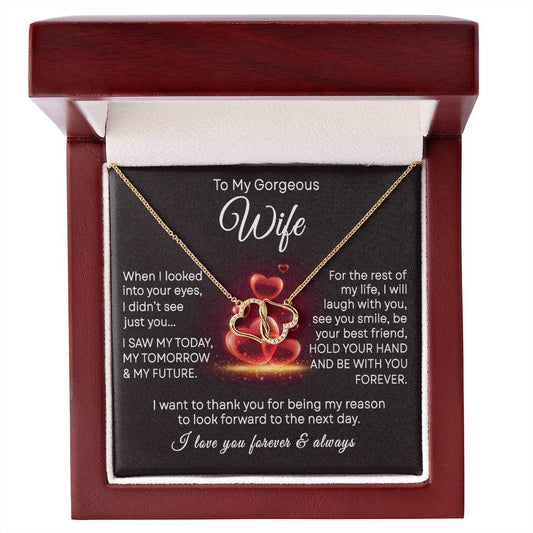 10K Gold Diamond Hearts Necklace Gift for Wife