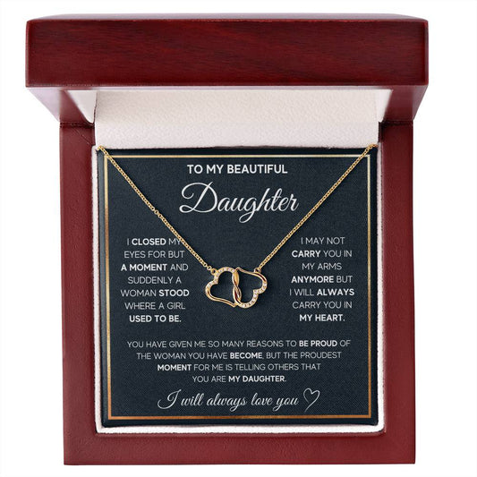 To My Daughter 10K Gold Diamond Hearts Necklace