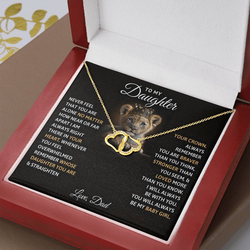 Daughter from Dad Lion 10K Gold Diamond Hearts Necklace