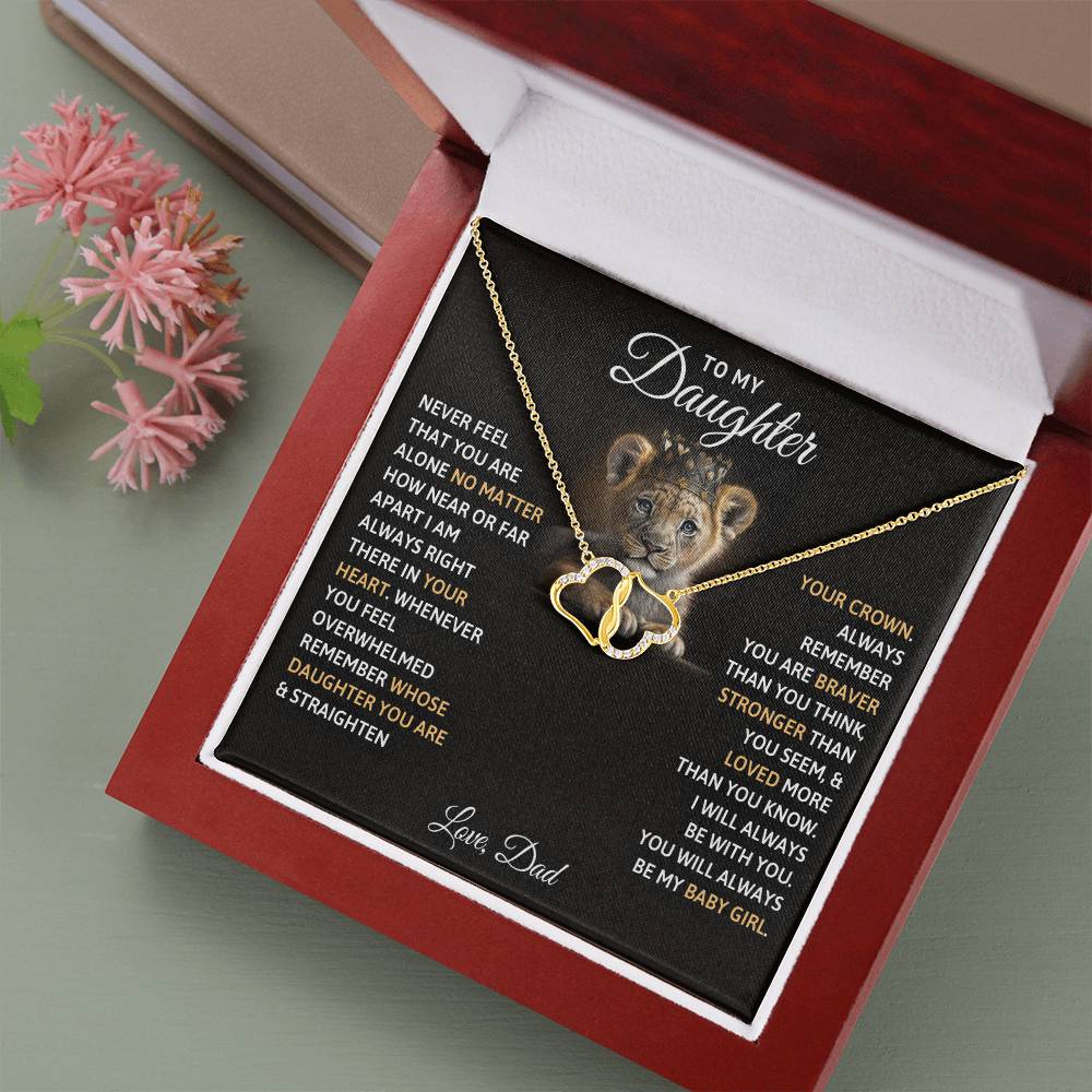 Daughter from Dad Lion 10K Gold Diamond Hearts Necklace