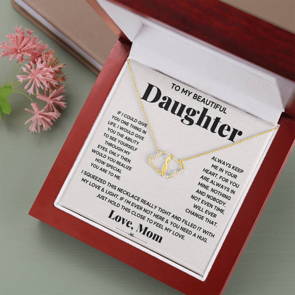 Daugther from Mom 10K Gold Diamond Hearts Necklace