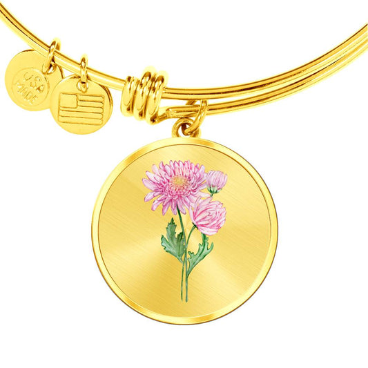 November Birth Flower Chrysanthemum Bangle Bracelet