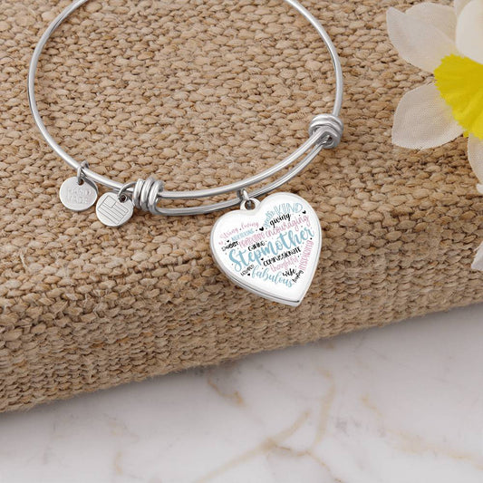 Stepmother  Heart Bangle Bracelet with Engraving