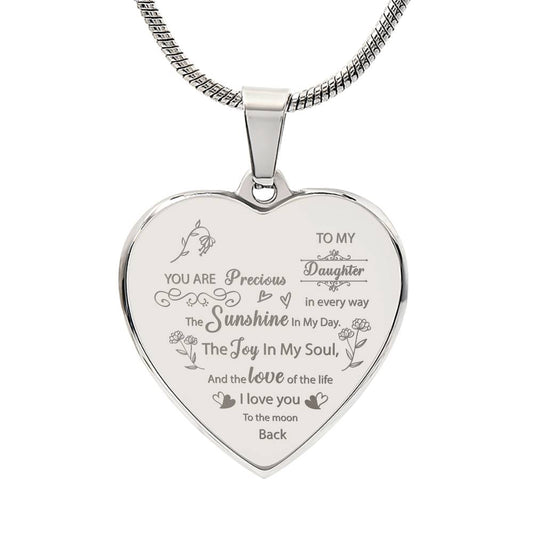 Daughter Love You To The Moon And Back Engraved Heart Necklace