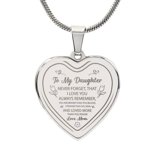 Daughter Brave Engraved Heart Necklace