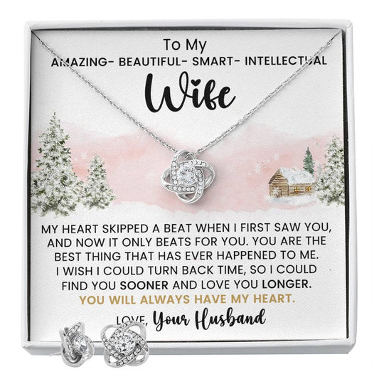 Wife Always In My Heart Knot Necklace and Earring Gift Set