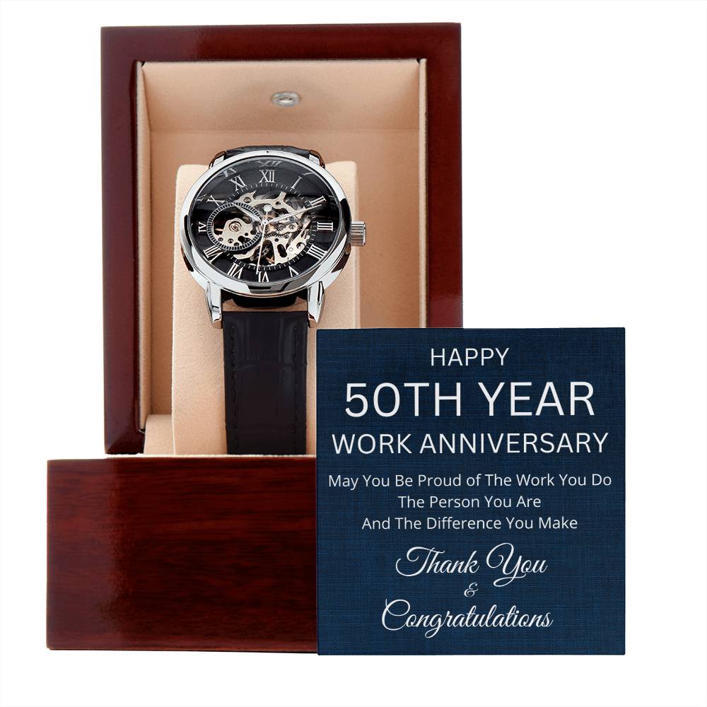 50th Year Work Anniversary Men's Mechanical Watch with LED Gift Box