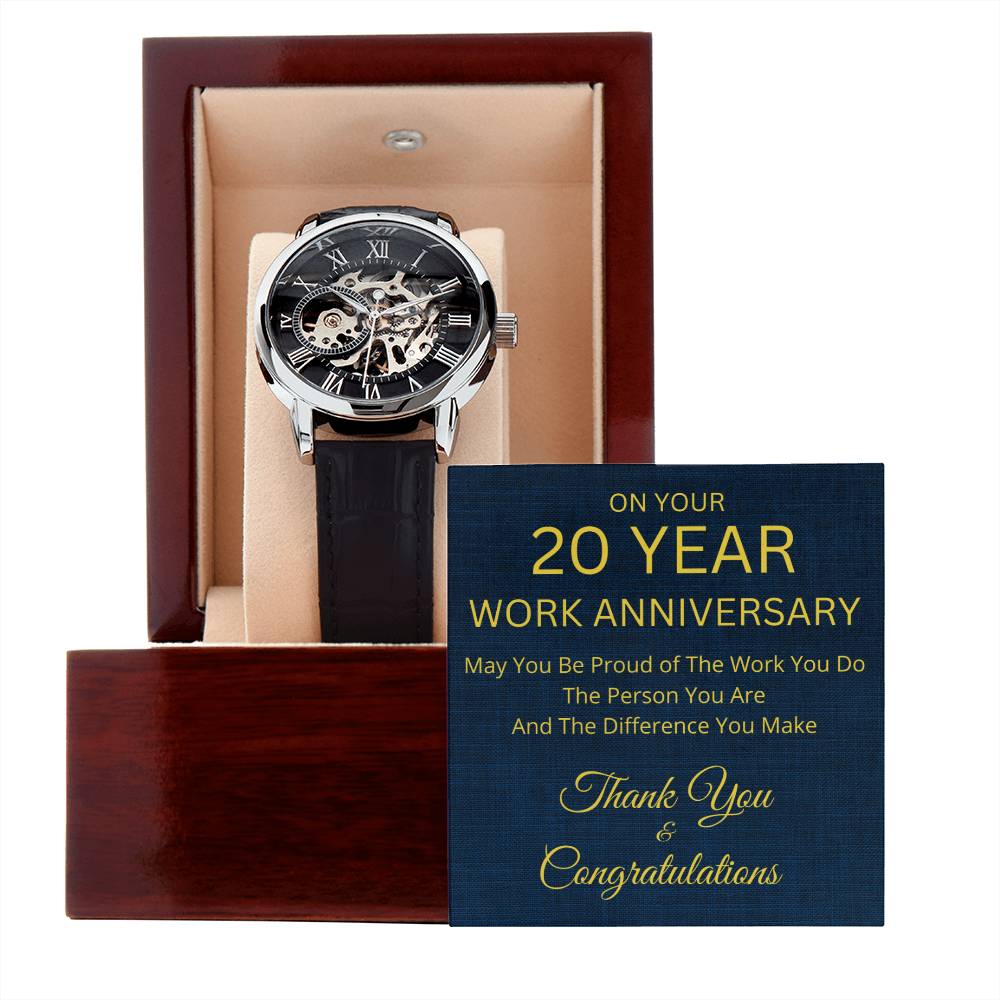20 Year Work Anniversary Gift -Men's Mechanical Watch with LED Box