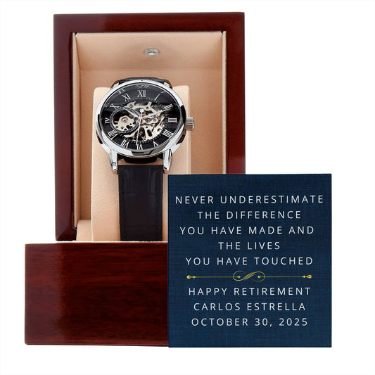 Personalized Retirement Men's Mechanical Watch with LED Gift Box