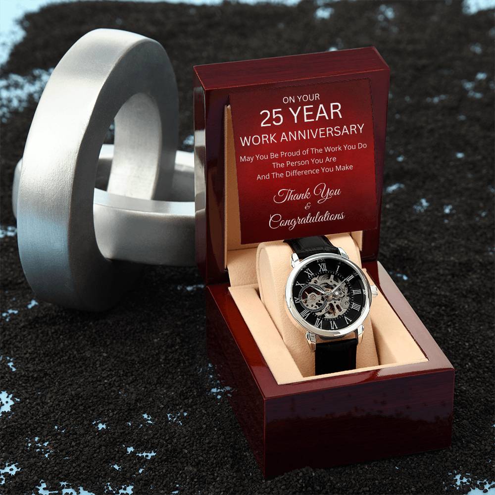 25 Year Work Anniversary Gift -Men's Mechanical Watch with LED Gift Box