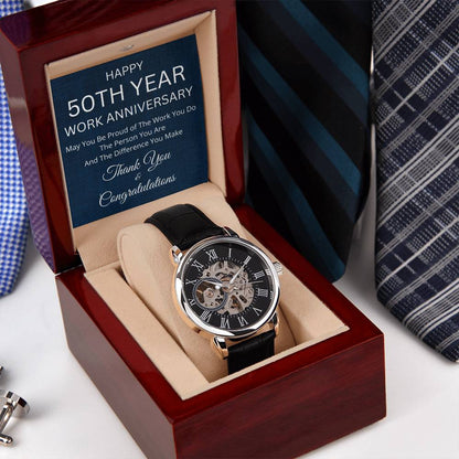 50th Year Work Anniversary Men's Mechanical Watch with LED Gift Box