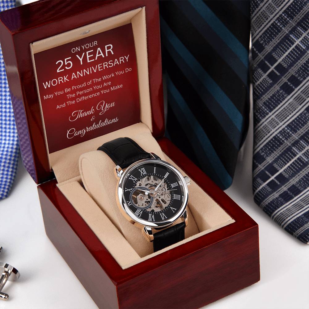 25 Year Work Anniversary Gift -Men's Mechanical Watch with LED Gift Box