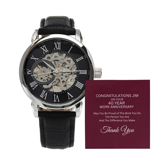 Custom Name 40 Year Work Anniversary Men's Mechanical Watch with LED Gift Box