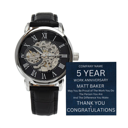 Custom 5 Year Work Anniversary Men's Mechanical Watch with LED Gift Box Gift Box
