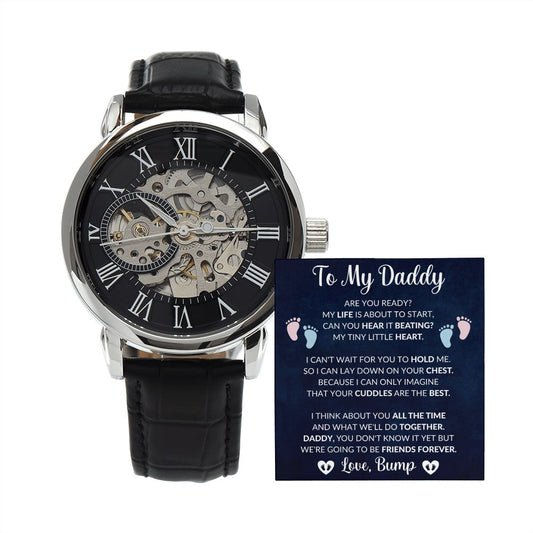 To My Daddy Father to Be Men's Openwork Watch with Lighted Gift Box-FashionFinds4U