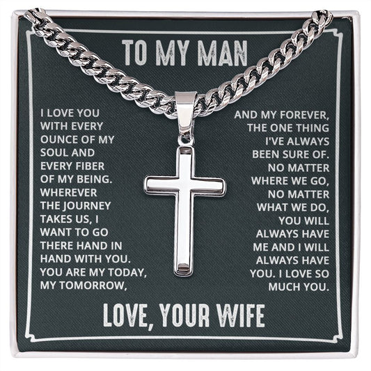 To My Man - I love you with every ounce Personalized Cross Necklace with Cuban Chain-FashionFinds4U