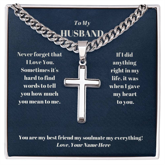Husband Personalized Cross Necklace on Cuban Chain