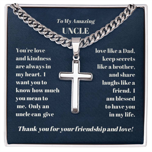 Uncle Personalized Cross Necklace on Cuban Chain