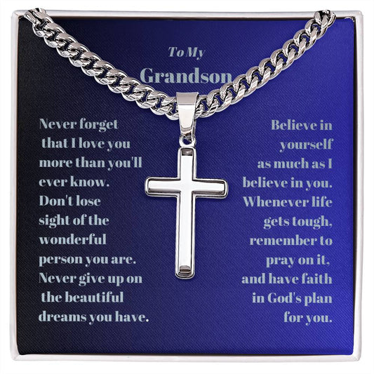 Grandson Engraved Cross with Cuban Chain