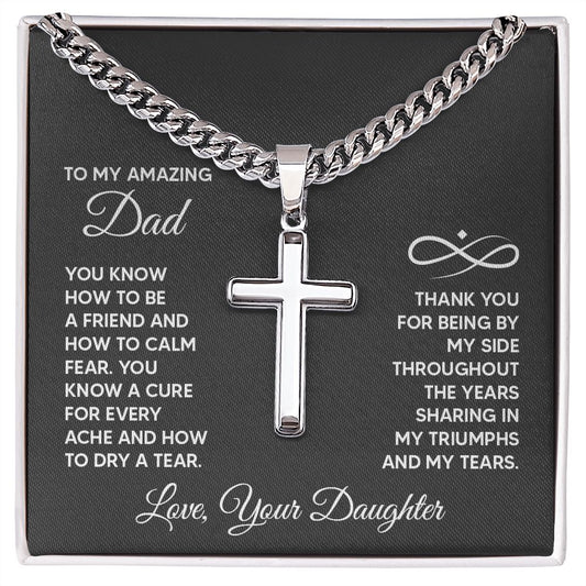 To My Amazing Dad - You know how to be a friend Personalized Cross Necklace with Cuban Chain-FashionFinds4U