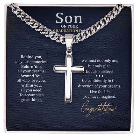 To my Son on your graduation Day Personalized Cross Necklace with Cuban Chain-FashionFinds4U