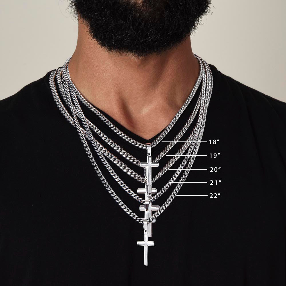 Grandson Personalized Cross Necklace on Cuban Chain