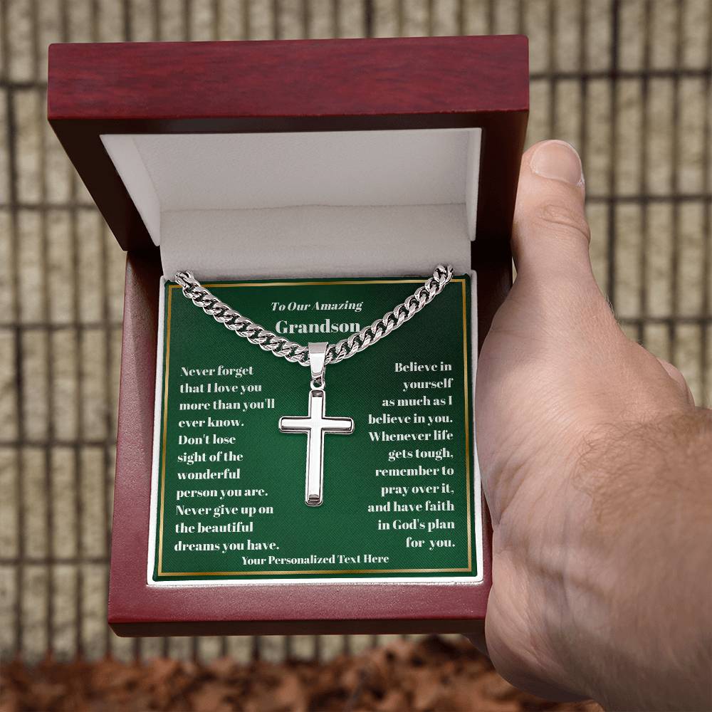 Engraved Cross Necklace with Personalized Card