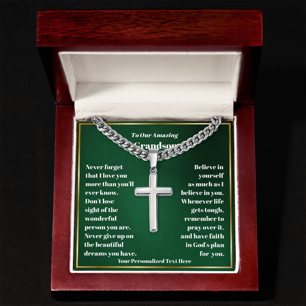 Engraved Cross Necklace with Personalized Card