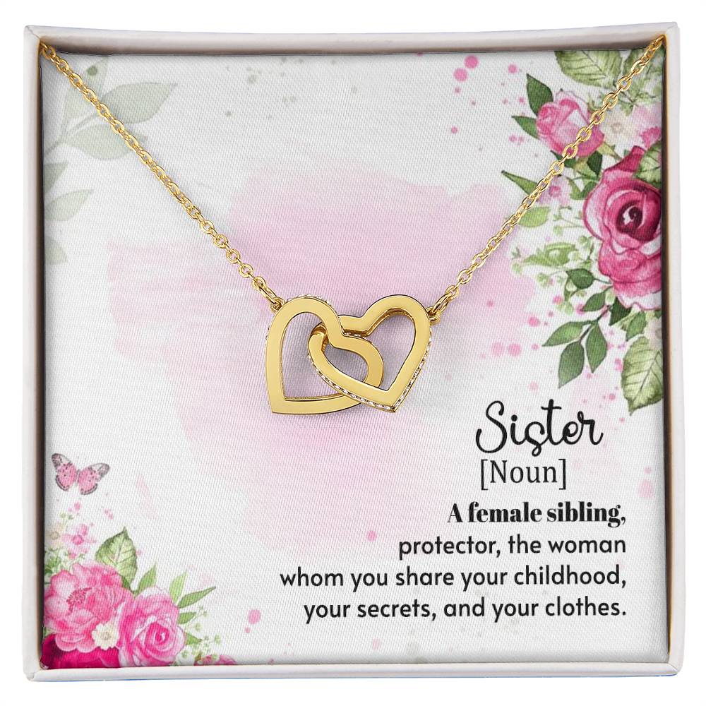 Sister Noun Interlocking Hearts Necklace
