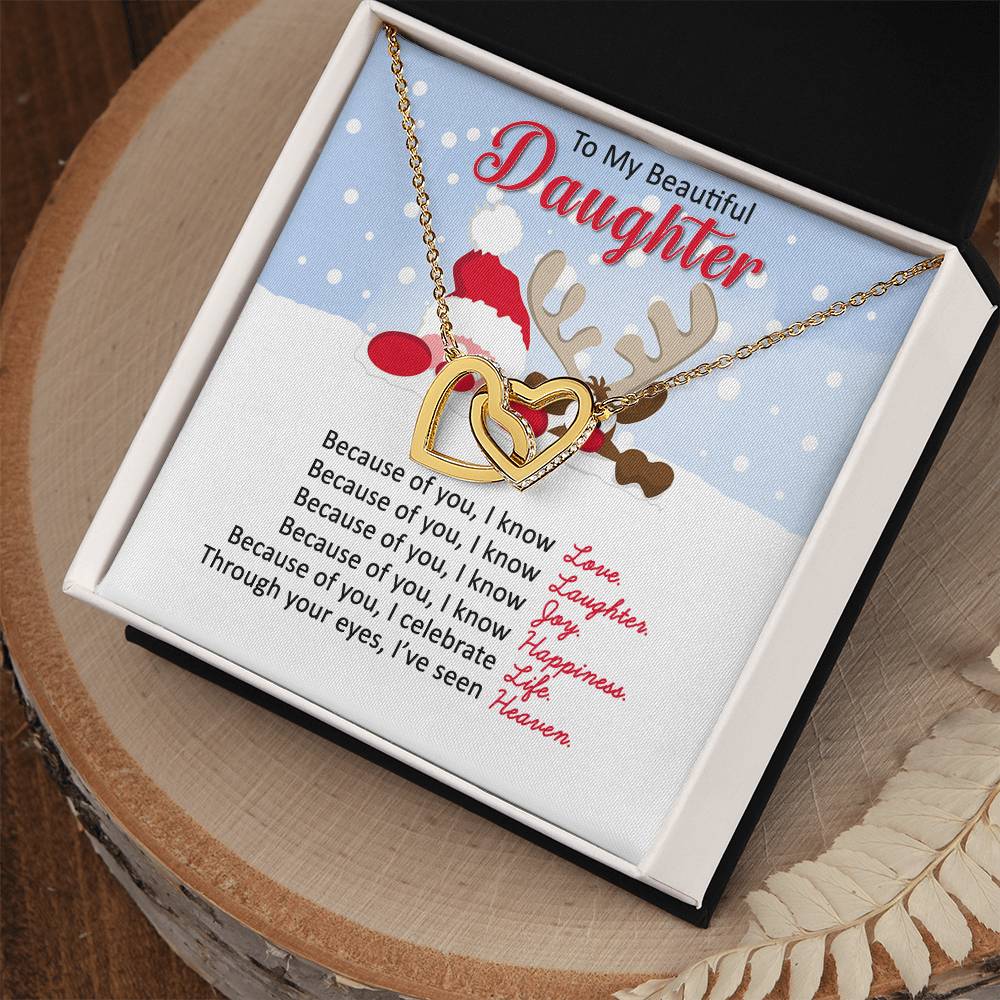 Santa and Reindeer Christmas Gift Necklace for Daughter - Personalized Card