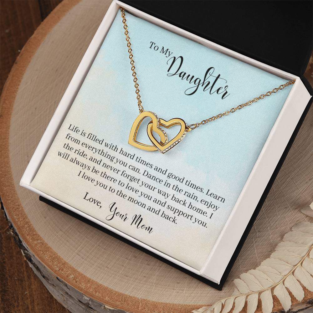 Daughter Learn From Everything Interlocking Hearts Necklace
