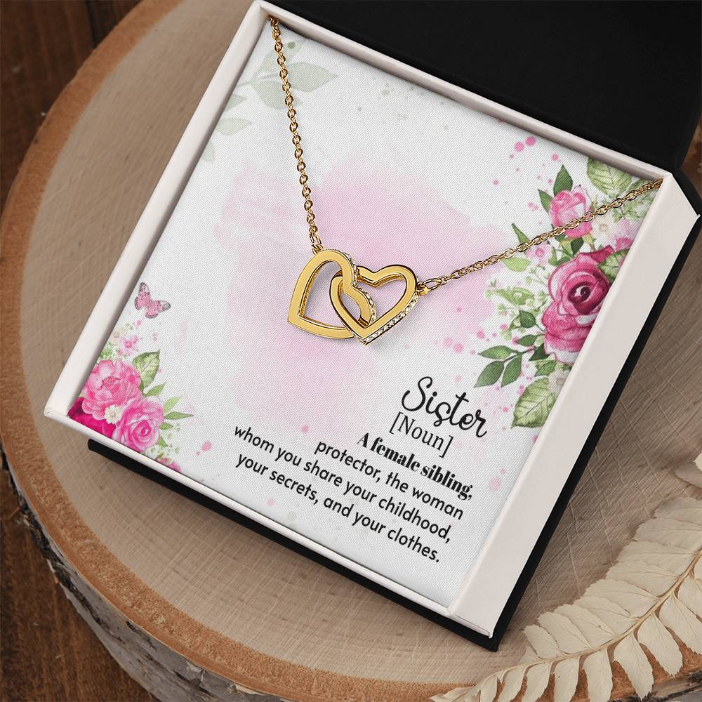 Sister Noun Interlocking Hearts Necklace
