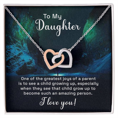 Daughter Our Greatest Joy Interlocking Hearts Necklace