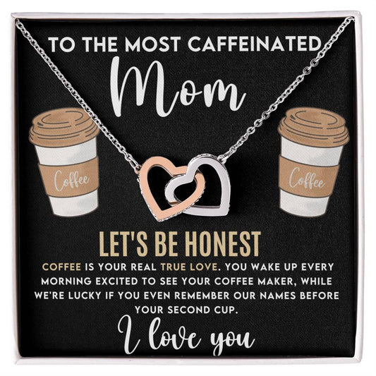 Caffeinated Mom Interlocking Hearts Necklace