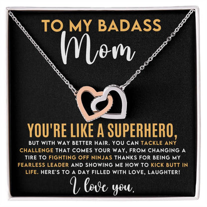 Badass Mom Interlocking Hearts Necklace