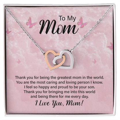 Mom Thank You Interlocking Hearts Necklace