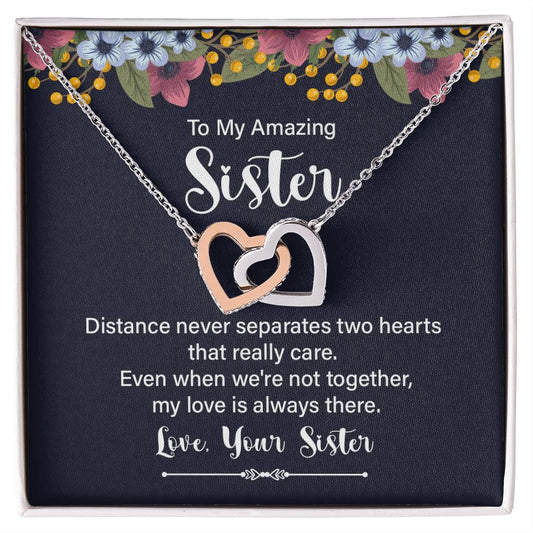 Sister-- Distance Never Separates Two Hearts - love knot necklace_artwork_original_artwork Interlocking Hearts Necklace