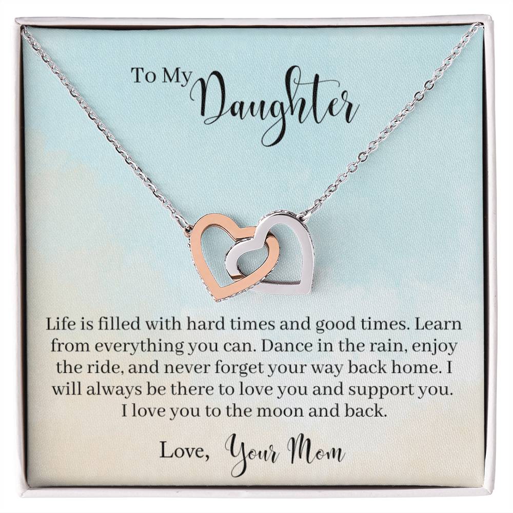 Daughter Learn From Everything Interlocking Hearts Necklace