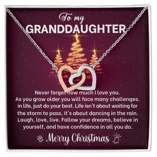 Merry Christmas Granddaughter Joined Hearts Necklace Gift