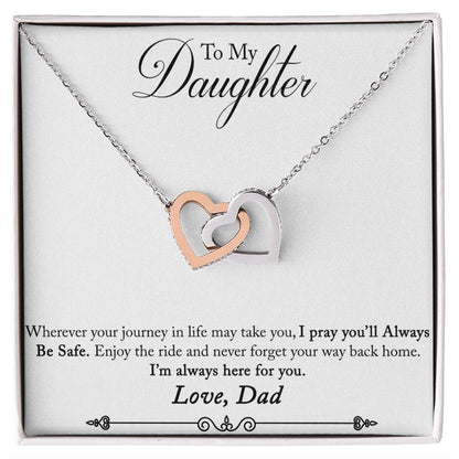 Daughter Never Forget Your Way Back Home Interlocking Hearts Necklace