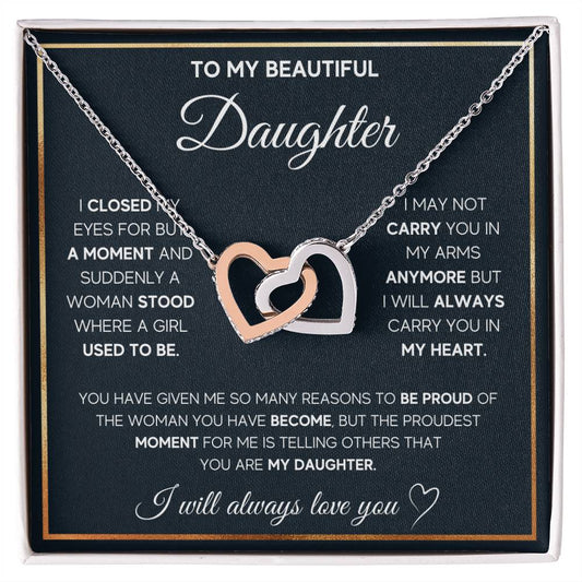 Daughter Proud of The Woman You've Become Interlocking Hearts Necklace