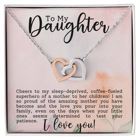Daughter Superhero Interlocking Hearts Necklace