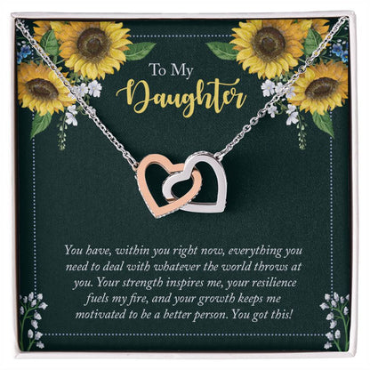 Daughter Sunflowers Interlocking Hearts Necklace