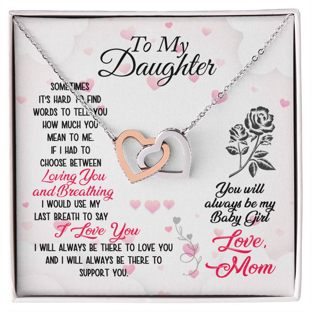 To Daughter Loving and Breathing Interlocking Hearts Necklace