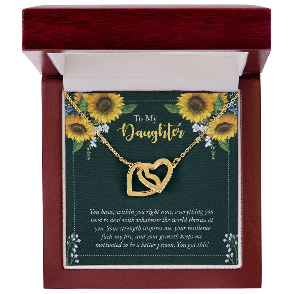 Daughter Sunflowers Interlocking Hearts Necklace
