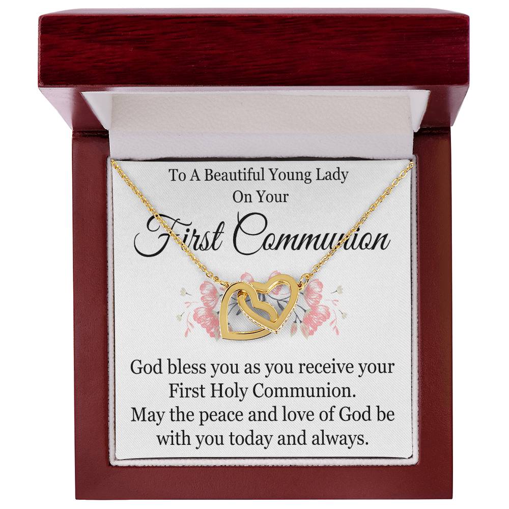 First Communion Interlocking Hearts Necklace