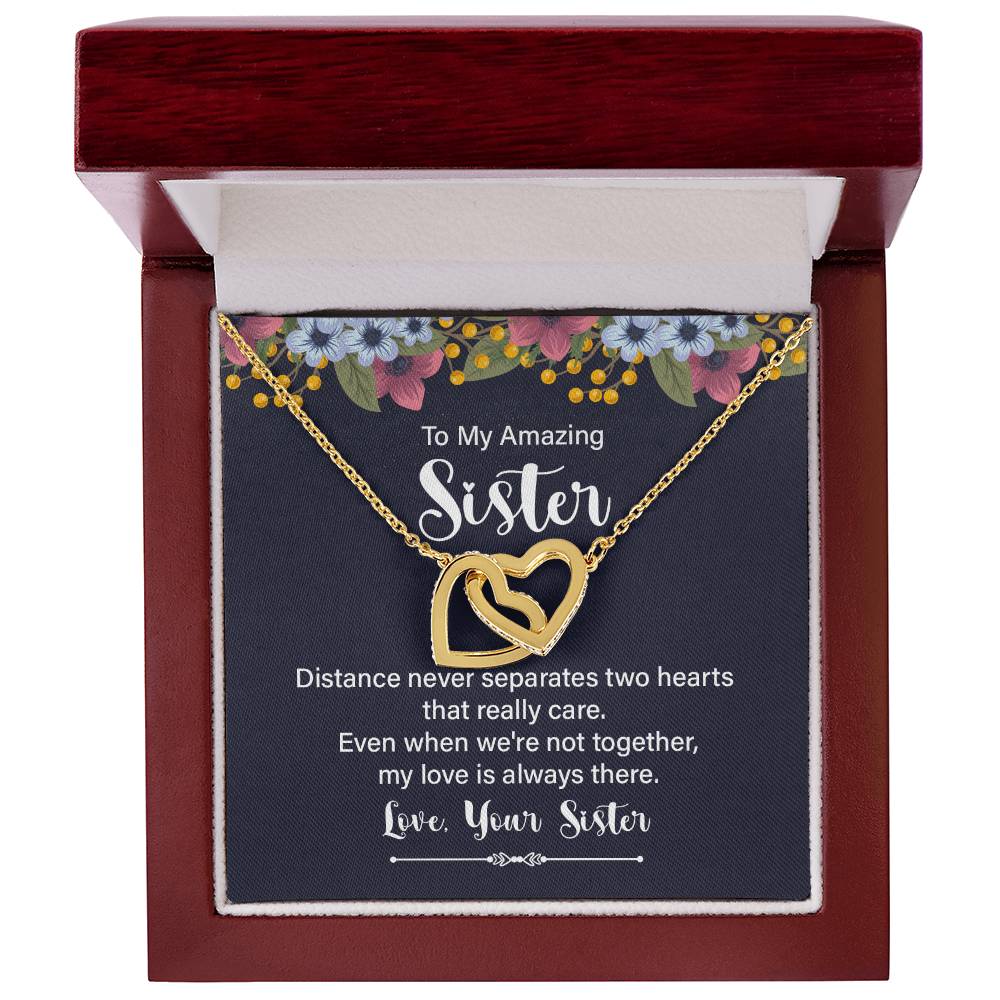 Sister-- Distance Never Separates Two Hearts - love knot necklace_artwork_original_artwork Interlocking Hearts Necklace