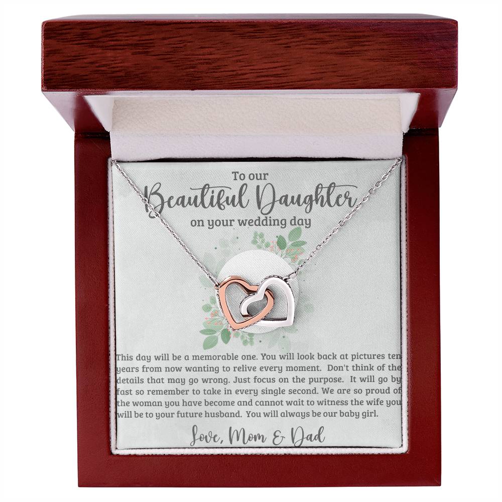 Beautiful Daughter on Your Wedding Day Interlocking Hearts Necklace